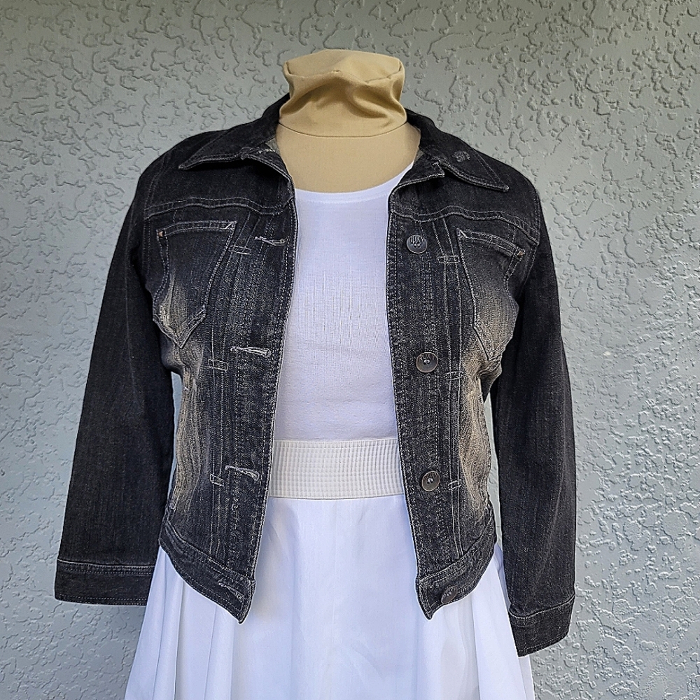 Roxy Black Distressed Jean Jacket sz L Y2K Vintage Denim NWOT